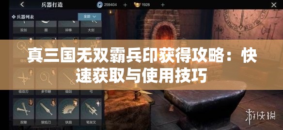 真三国无双霸兵印获得攻略：快速获取与使用技巧