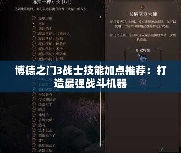 博德之门3战士技能加点推荐：打造最强战斗机器